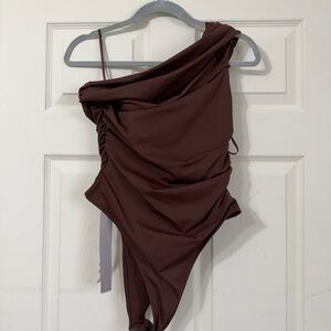 Missguided One-Shoulder Brown Bodysuit
